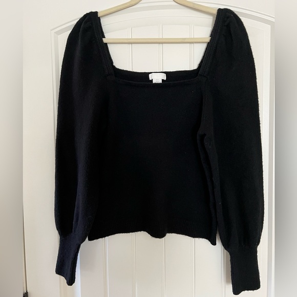 H&M Black Puff-sleeve Square Neck Sweater - Picture 1 of 4